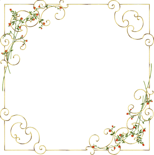 Frame Gold & Flowers - Free PNG