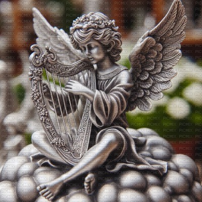 Silver Angel and Harp - zdarma png