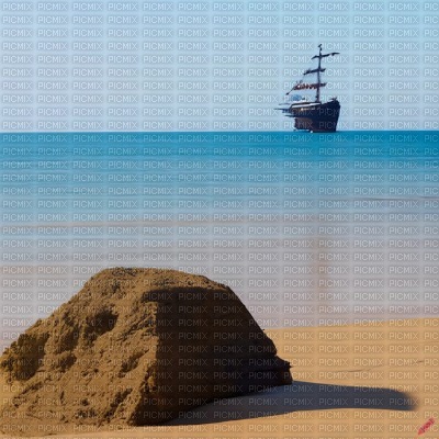 Seashore, Rock and a Pirate Ship - Free PNG