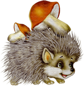 Hedgehog with Mushrooms - Free PNG