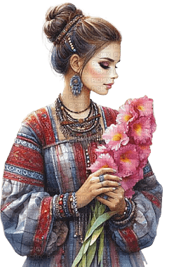 Mujer con flores - 免费PNG