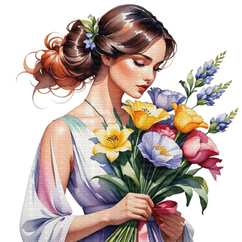 Frau mit Blumenstrauss - png gratuito