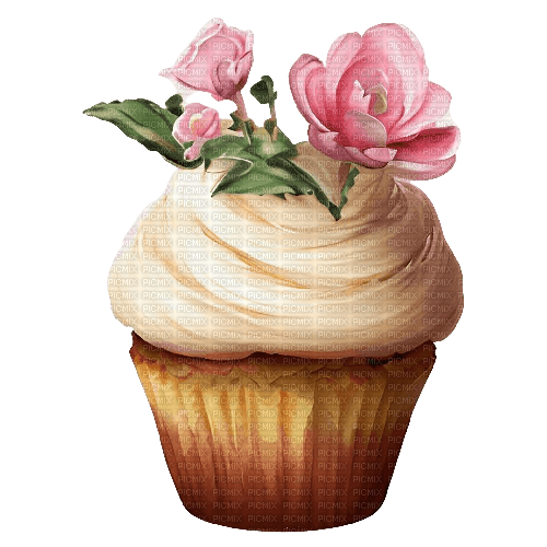 cupcake bianco con rose - ücretsiz png