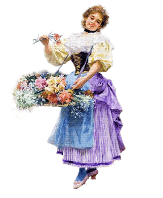 dama  vende flores vintage dubravka4 - Free PNG