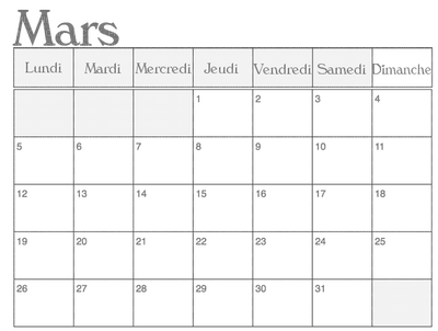 loly33 calendrier MARS - PNG gratuit