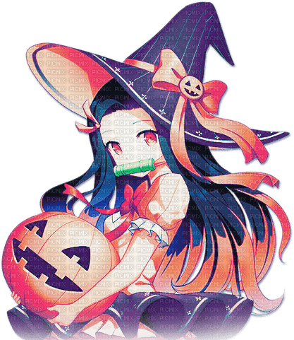 soave anime girl halloween witch  blue orange - 無料png