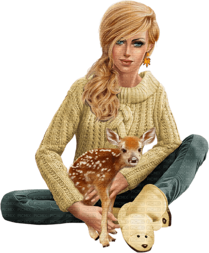 Woman with a deer. Leila - png ฟรี
