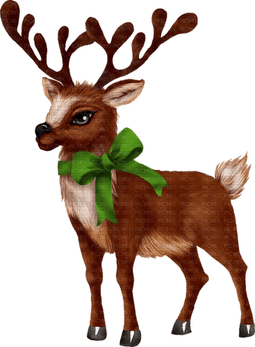 Reindeer.Brown.White.Green - PNG gratuit