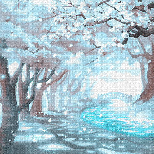 Y.A.M._Japan Spring landscape background blue - GIF animé gratuit