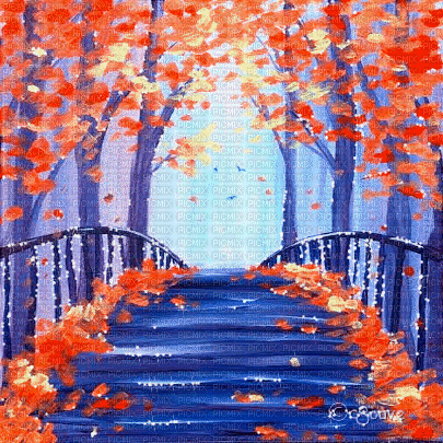 soave background animated autumn painting forest - GIF เคลื่อนไหวฟรี