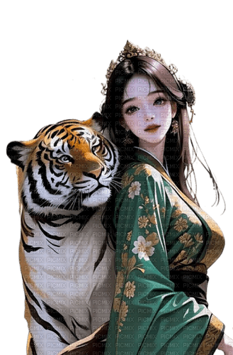 Женщина с тигром - безплатен png