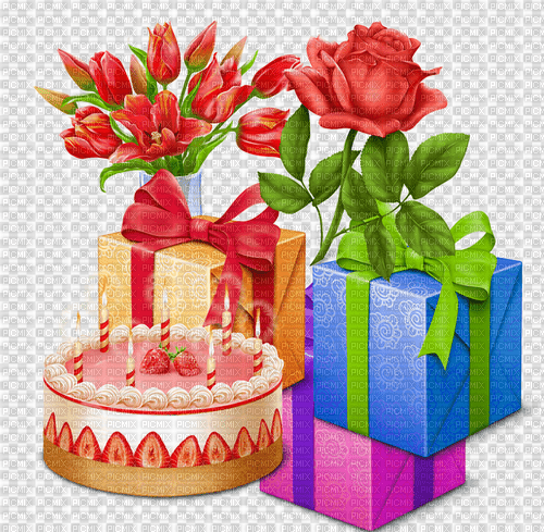 Flores, pastel, regalo - nemokama png