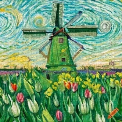 Green Windmill with Tulips - PNG gratuit