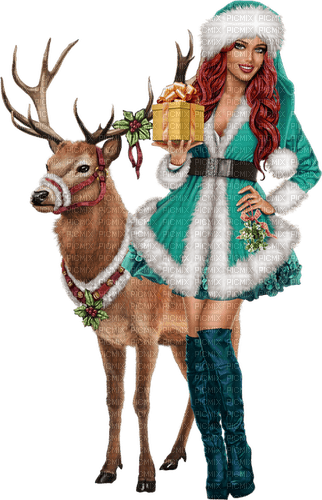 Christmas. Reindeer. Woman. Leila - ingyenes png