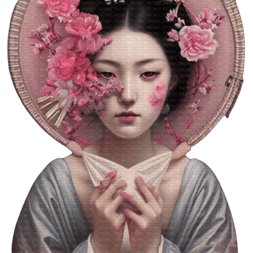 kikkapink pink geisha oriental woman - PNG gratuit