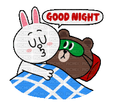 brown_&_cony love bunny bear brown cony gif anime animated animation tube cartoon liebe cher aime mignon heart coeur night - GIF animé gratuit