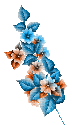 soave deco branch animated flowers blue orange - Бесплатный анимированный гифка