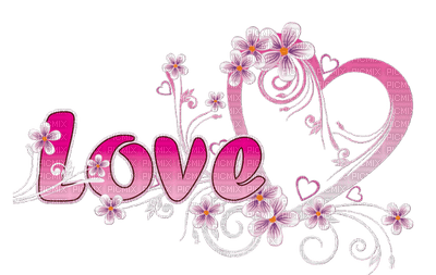 love text pink floral deco - PNG gratuit