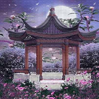 soave background oriental garden purple pink - Nemokamas animacinis gif