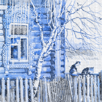 soave background animated winter vintage house cat - GIF animate gratis