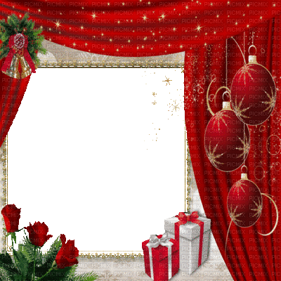 christmas  balls kugeln rouleau ball tube red frame cadre rahmen fond background curtain christmas noel xmas weihnachten Navidad рождество natal - GIF animé gratuit
