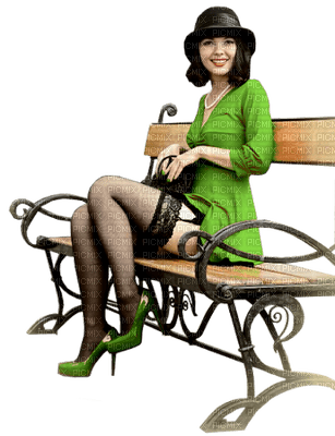 Kaz_Creations Woman Femme Green Bench Seat - nemokama png