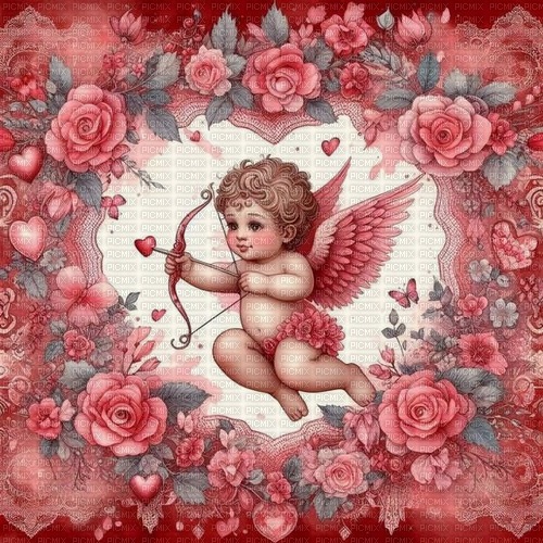 cupid red roses heart backround - PNG gratuit