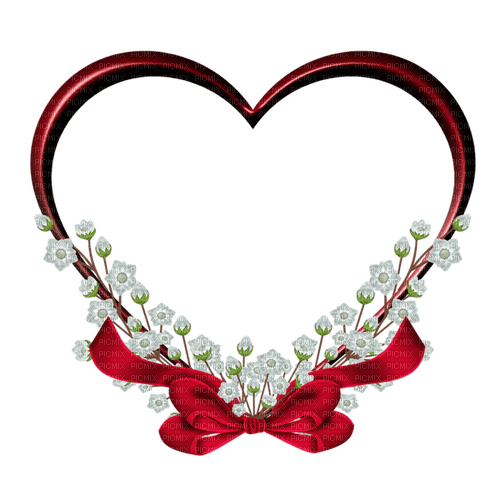 Frame heart red white flowers - 無料png