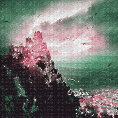 soave background animated castle pink green - Free animated GIF