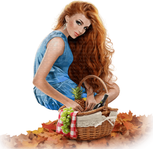 Woman. Autumn. Picnic  basket. Leila - 免费PNG