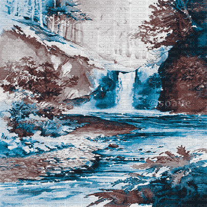 soave background animated painting waterfall - Nemokamas animacinis gif