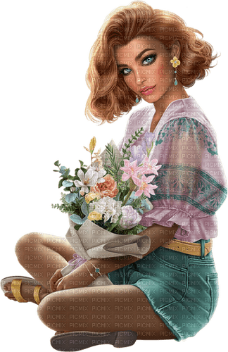 Woman with flowers. Leila - gratis png