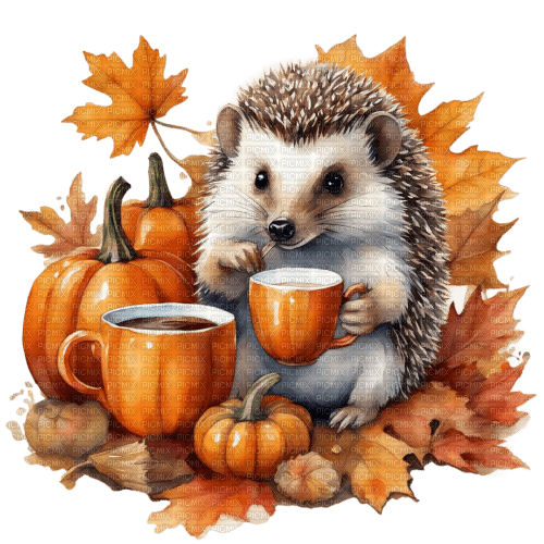 Watercolor - Autumn - Hedgehog - zadarmo png
