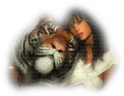 femme avec tigre.Cheyenne63 - gratis png