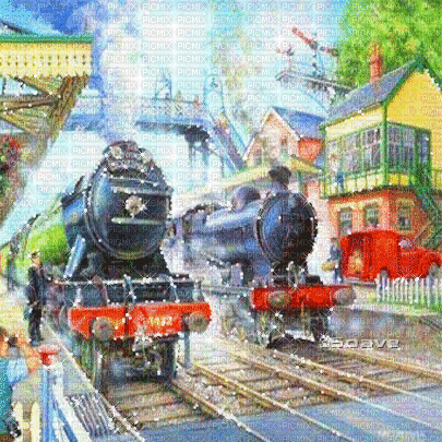 soave background animated vintage train station - Gratis geanimeerde GIF