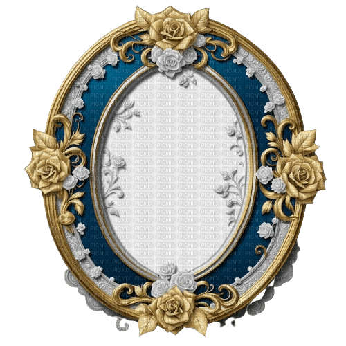 Blue gold roses baroque frame oval Rox - bezmaksas png