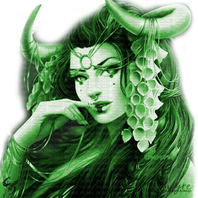 Y.A.M._Fantasy woman girl green - gratis png