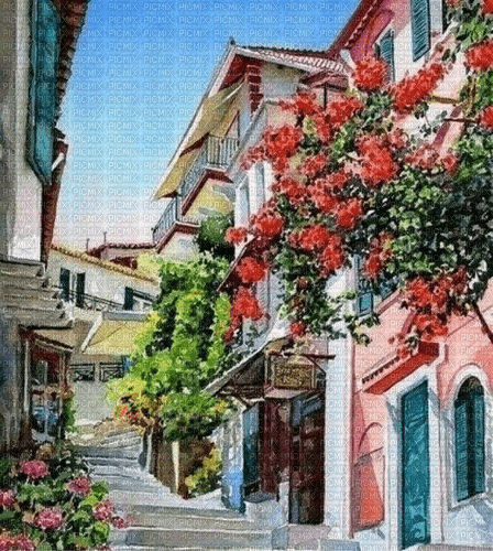 Rena Gasse Häuser Vintage Sommer Hintergrund - ücretsiz png