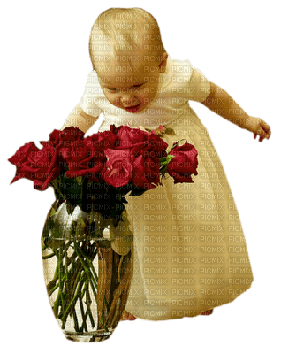 Kaz_Creations Baby Enfant Child Girl Vase Flowers - darmowe png