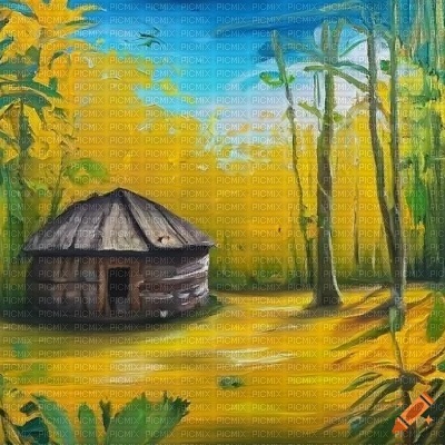 Yellow Jungle with Hut - png gratuito