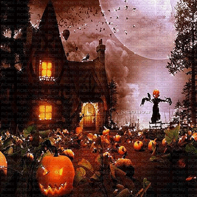 soave background animated halloween pumpkin house - Δωρεάν κινούμενο GIF