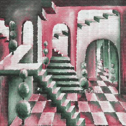 soave background animated surreal room pink green - 無料のアニメーション GIF