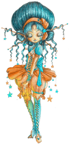 anime girl orange blue - ücretsiz png
