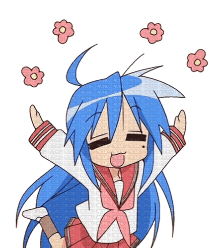 Happy Konata and flowers - 免费PNG