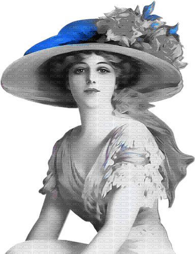 soave woman vintage hat flowers black white blue - darmowe png