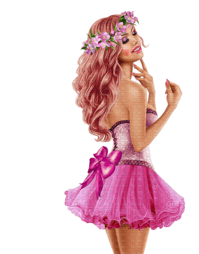 dolceluna spring woman pink flowers - PNG gratuit