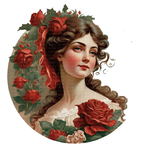 dame, roses, lady, roses, vintage - GIF animasi gratis