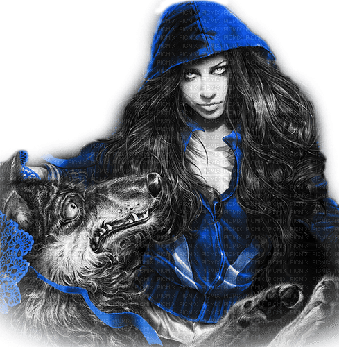 soave woman gothic wolf black white blue - PNG gratuit