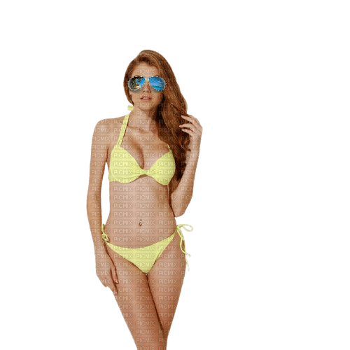 Beautiful redhead in yellow bikini and sunglasses - 免费PNG