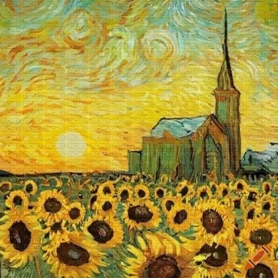 Yellow Sunflower Field with Church - бесплатно png